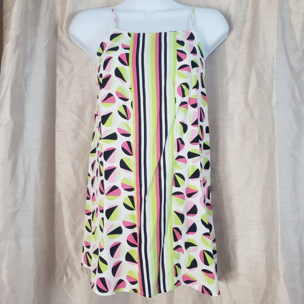2/$20 NWOT Crown & Ivy white pink green circles stripes top Womens Large